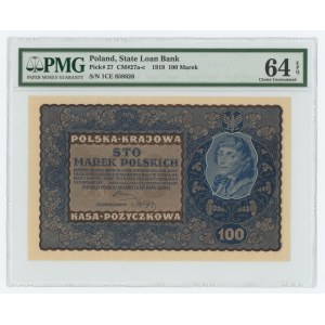 100 polnische Mark 1919 - IC Serie E - PMG 64 EPQ