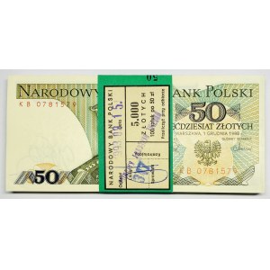 Paczka Bankowa 100 sztuk 50 złotych 1988 wraz z banderolą - seria KB