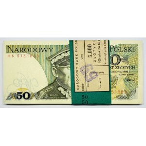 Paczka Bankowa 100 sztuk 50 złotych 1988 wraz z banderolą - seria HS