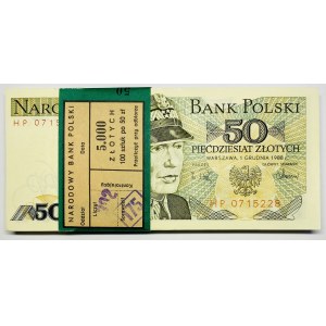 Paczka Bankowa 100 sztuk 50 złotych 1988 wraz z banderolą - seria HP