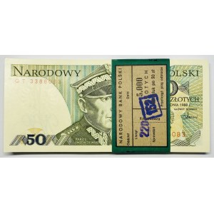 Paczka Bankowa 100 sztuk 50 złotych 1988 wraz z banderolą - seria GT
