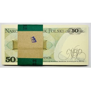 Paczka Bankowa 100 sztuk 50 złotych 1988 wraz z banderolą - seria GT