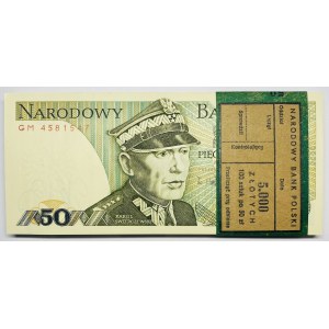 Paczka Bankowa 100 sztuk 50 złotych 1988 wraz z banderolą - seria GM