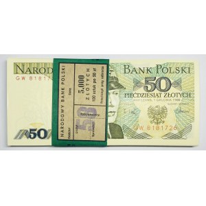 Paczka Bankowa 100 sztuk 50 złotych 1988 wraz z banderolą - seria GW