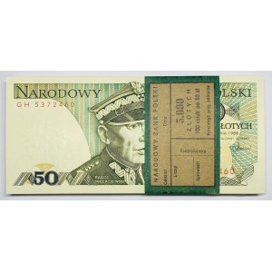 Paczka Bankowa 100 sztuk 50 złotych 1988 wraz z banderolą - seria GH