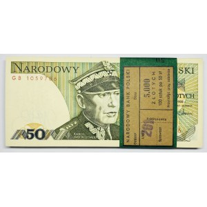 Bankpaket 100 Stück 50 Zloty 1988 mit Bandolier - Serie GB