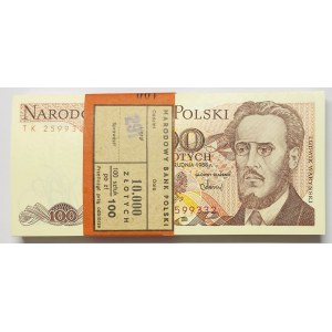 Paczka bankowa 100 sztuk - 100 złotych 1988 seria TK