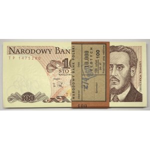 Paczka bankowa 100 sztuk - 100 złotych 1988 seria TP
