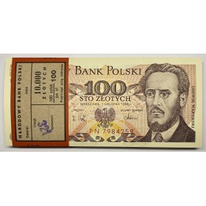 Paczka bankowa 100 sztuk - 100 złotych 1988 seria PN