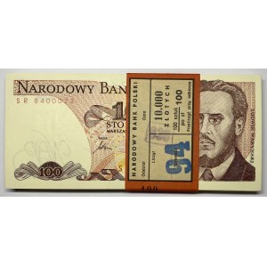 Paczka bankowa 100 sztuk - 100 złotych 1988 seria SR
