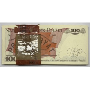 Paczka bankowa 100 sztuk - 100 złotych 1986 seria PH