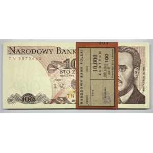 Paczka bankowa 100 sztuk - 100 złotych 1988 seria TN