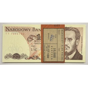 Paczka bankowa 100 sztuk - 100 złotych 1988 seria TT