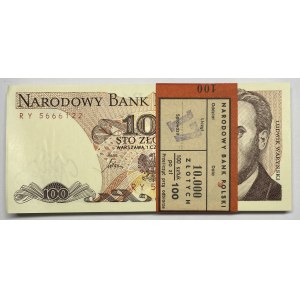 Paczka bankowa 100 sztuk - 100 złotych 1986 seria RY