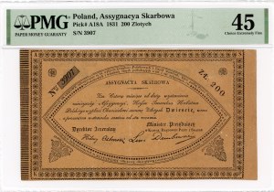 Asygnata Skarbowa na 200 złotych 1831 niewypełniona - Powstanie Listopadowe 1830-1831 - PMG 45