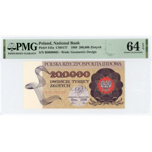 200.000 złotych 1989 - niski numer seryjny R0000065 - PMG 64 EPQ