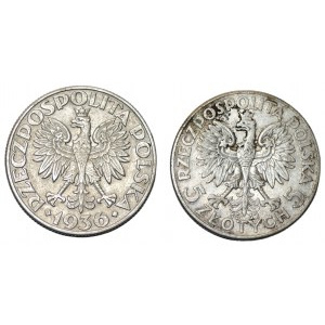 II RP - Zestaw 2 monet - 5 złotych 1936 - Żaglowiec, 5 złotych 1932 - Polonia