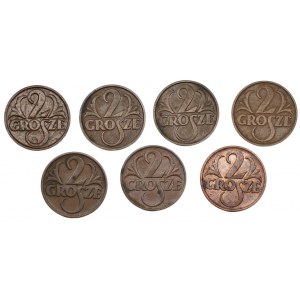 Second Republic - Set of 7 x 2 pennies (1928-1938)