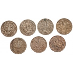 Second Republic - Set of 7 x 2 pennies (1928-1938)