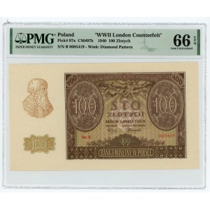 100 złotych 1940 - Fałszerstwo ZWZ seria B - PMG 66 EPQ