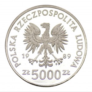 PRL - 5000 złotych 1989 - WŁADYSŁAW II JAGIEŁŁO - półpostać PRÓBA NIKIEL