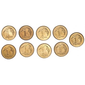 Set of 9 x 1 pennies 1992-2003