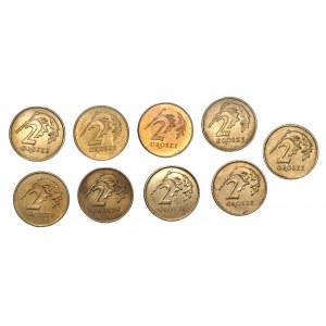 Set of 9 x 2 pennies 1990-2003