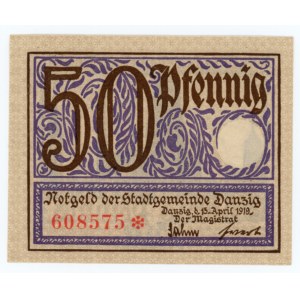 Danzig, 50 fenig 1919 purple