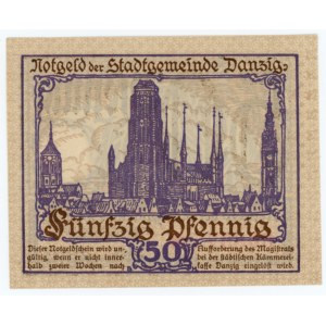 Gdańsk, 50 fenigów 1919 fioletowy