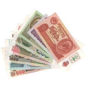 ZSRR/ROSJA zestaw 8 sztuk banknotów od 10 do 10000 rubli (1961-1992)