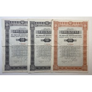 Set of 3 pieces - 4% Consolidation Loan 1936 - 50 and 100 zloty.