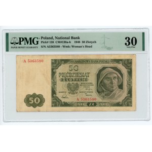 50 złotych 1948 - seria A, 7 cyfr - PMG 30