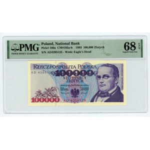 100 000 PLN 1993 - séria AD - PMG 68 EPQ