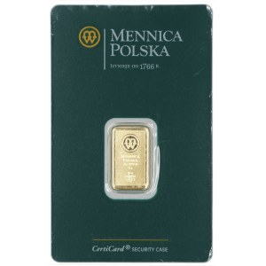 Bar 5 grams of pure gold Mint of Poland