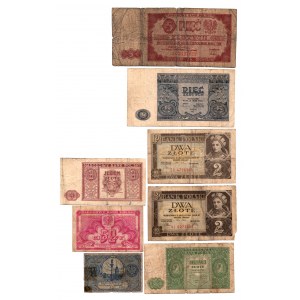 Zestaw 8 sztuk banknotów (1924-1948) w tym TRAKTOREK