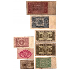 Zestaw 8 sztuk banknotów (1924-1948) w tym TRAKTOREK
