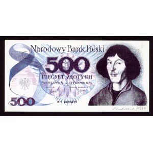 500 złotych 1971 z autografem Andrzeja Heidricha - awers WYDRUKU projektu