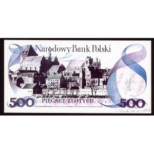 500 złotych 1971 z autografem Andrzeja Heidricha - rewers WYDRUKU projektu