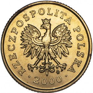 III RP, 5 groszy, 2000, odwrotka 180 stopni.