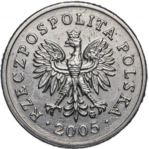 III RP, 10 groszy, 2005, odwrotka 180 stopni.