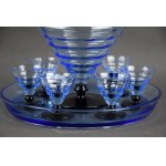 Art Deco decanter + glasses + tray set, Hortensia Ironworks, 1930s.