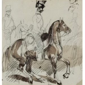 Piotr MICHAŁOWSKI (1800-1855), Husaren zu Pferd und Skizze eines Offizierskopfes