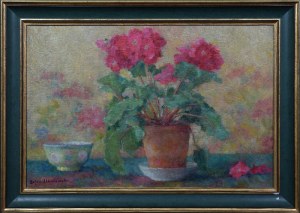 Zofia ALBINOWSKA-MINKIEWICZOWA (1886-1971), Martwa natura z kwiatami i porcelanową czarką