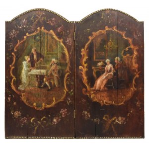 Author unspecified, 19th century, Diptych with genre scenes in 18th century manner.