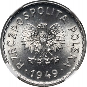 PRL, 1 złoty 1949, aluminium, najwyższa nota NGC