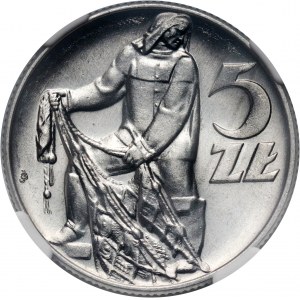 PRL, 5 złotych 1960, Rybak, zdwojeniem stempla rewersu