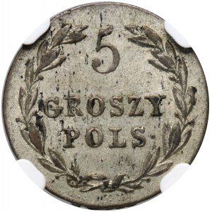 Królestwo Kongresowe, Aleksander I, 5 groszy 1824 IB, Warszawa, rzadki rocznik