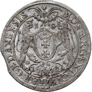 Jan II Kazimierz, ort 1662 DL, Gdańsk, Lewart w tarczy