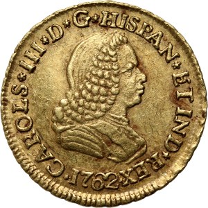 Kolumbie, Karel III, escudo 1762 PN J, Popayan