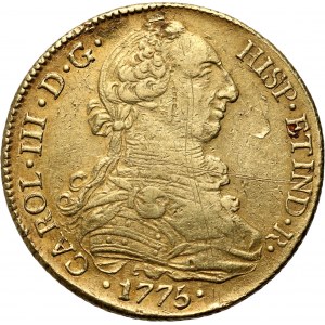 Čile, Karol III, 8 escudos 1775 So DA, Santiago